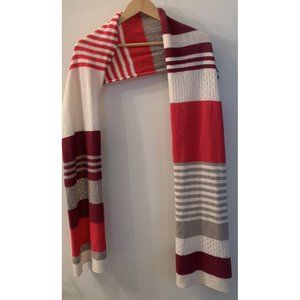Halogen Cashmere Color Block Patterned Wrap Scarf Gray Cream Pink Red One Size